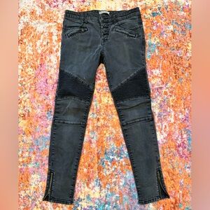 Free People Black Moto Skinny Jeans Zipper Ankle Ribbed Knee Size 27